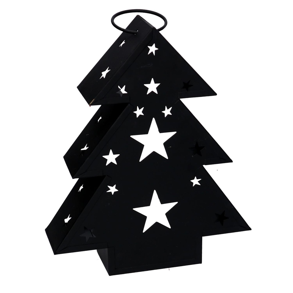 Lanterna in metallo nero con forma di albero 27x7,5x32,5 cm