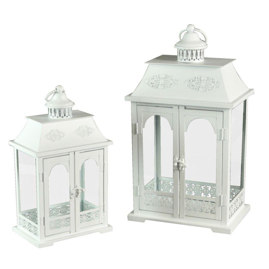 Lanterna rettangolare in metallo bianco, dimensioni cm24x16,3h43