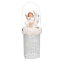 Lanterna in Metallo e Resina Bianca con Angelo - 14x37 cm