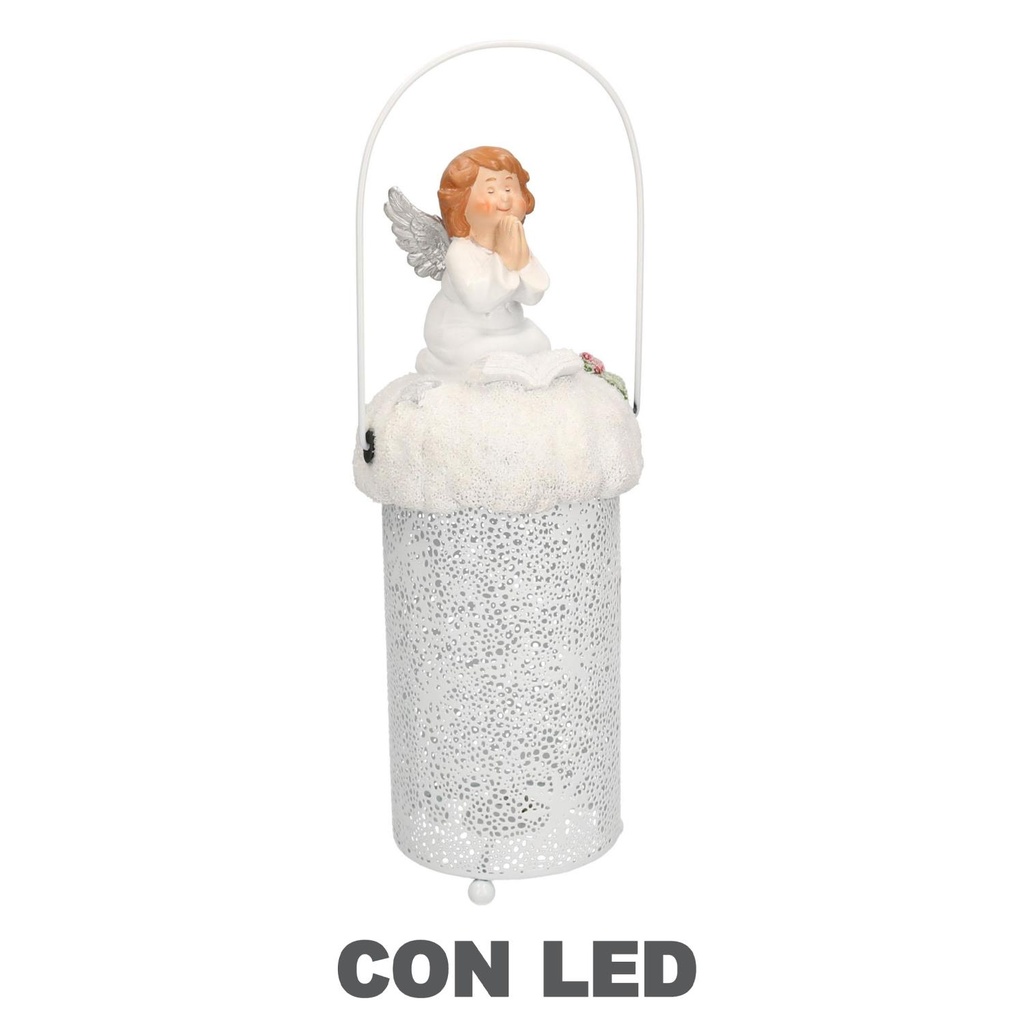 Lanterna in Metallo Resina Bianco con LED Angelo 11x11x28 cm