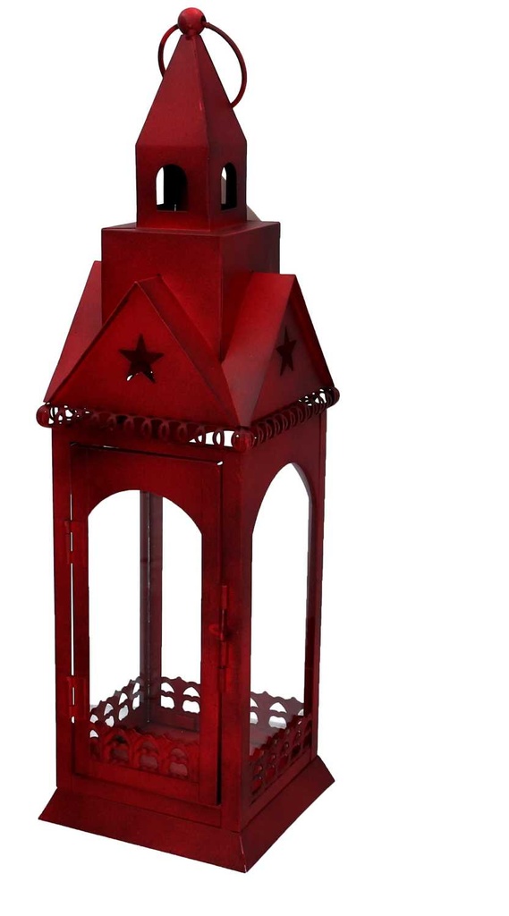 Lanterna Metallo Rosso Quadro 13x13x45,5 cm