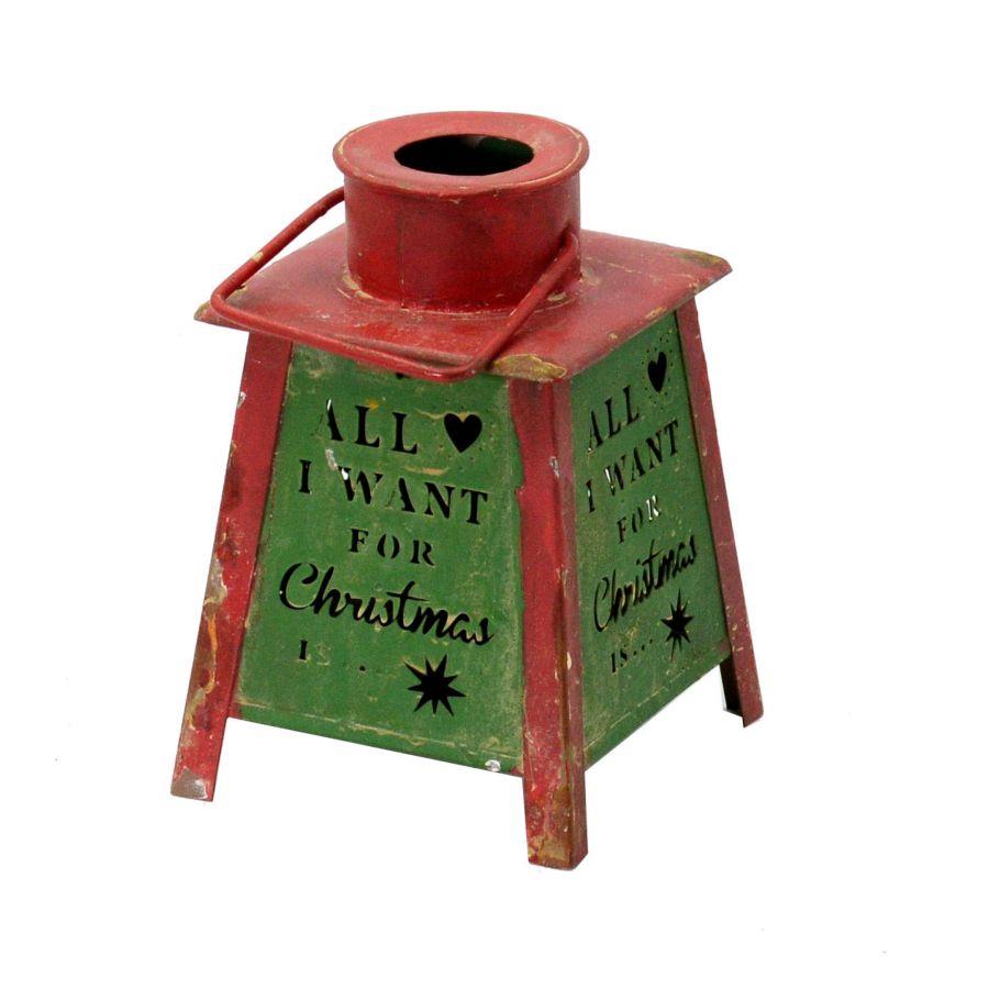 Lanterna Metallo Verde Rosso Christmas Quadro 10,5x10,5x16 cm
