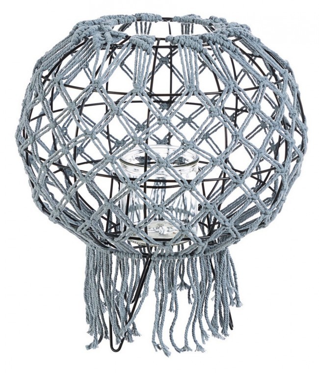 Lanterna Vintage in Macramé Grigio 38h cm