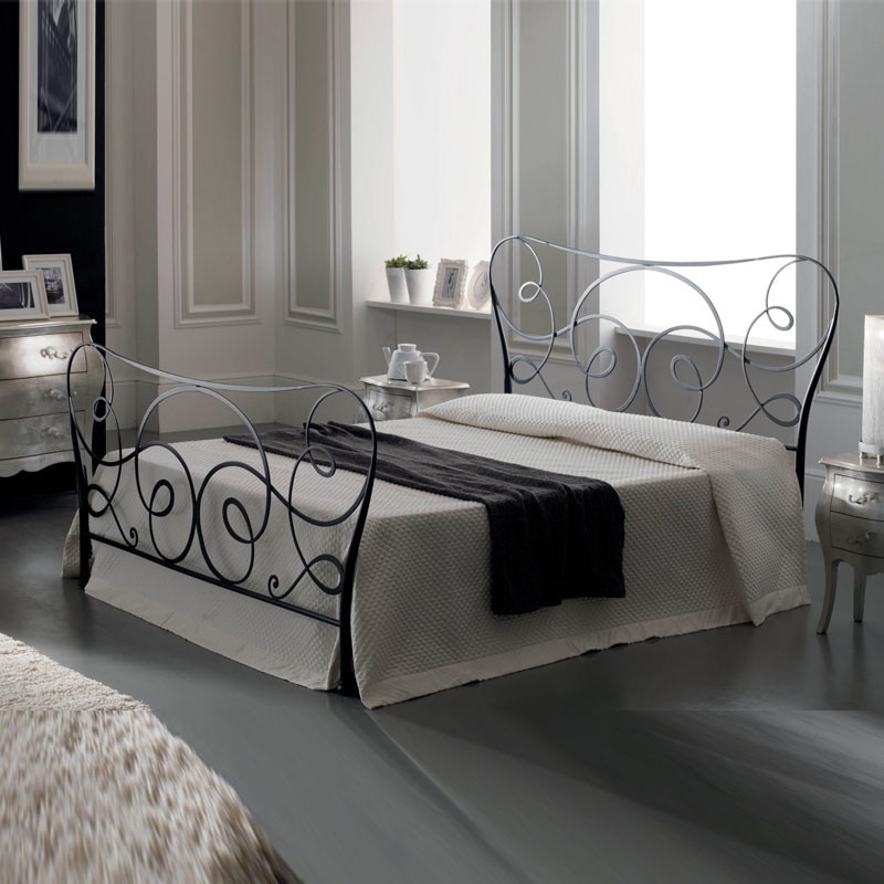 Letto in ferro matrimoniale con pediera Nero ARCADIA 192x210x h130cm
