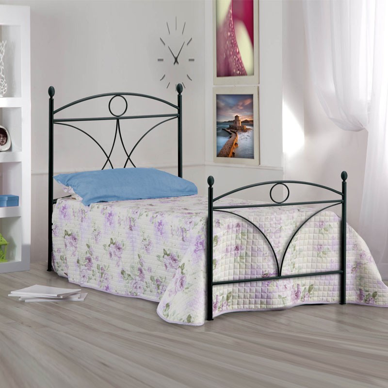 Letto in ferro singolo con pediera Nero ALICE 92x208x h128 cm