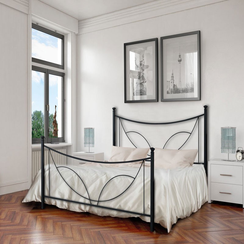 Letto in ferro una piazza e mezza con pediera TULIPANO Nero 126x208x h117 cm