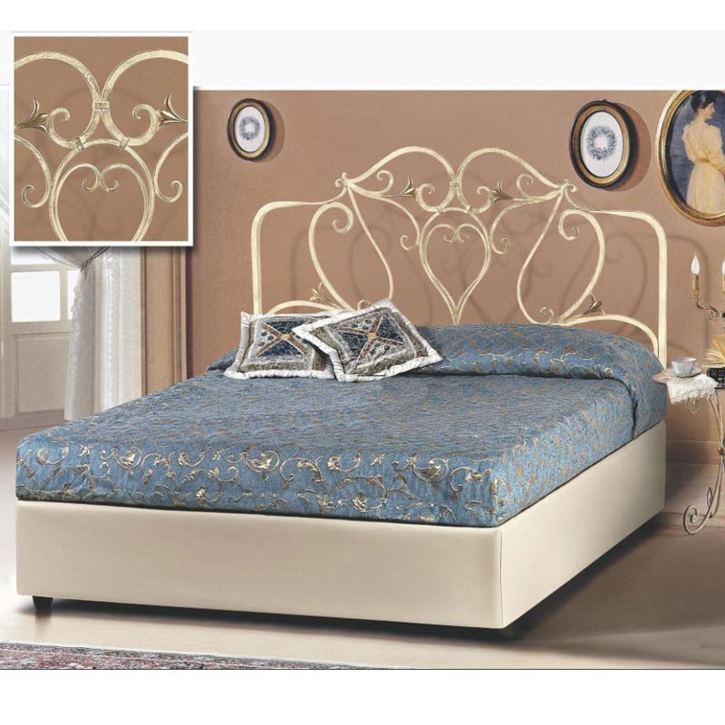 Letto  matrimoniale con  testiera in ferro  e contenitore avorio   172x202xh.140 cm