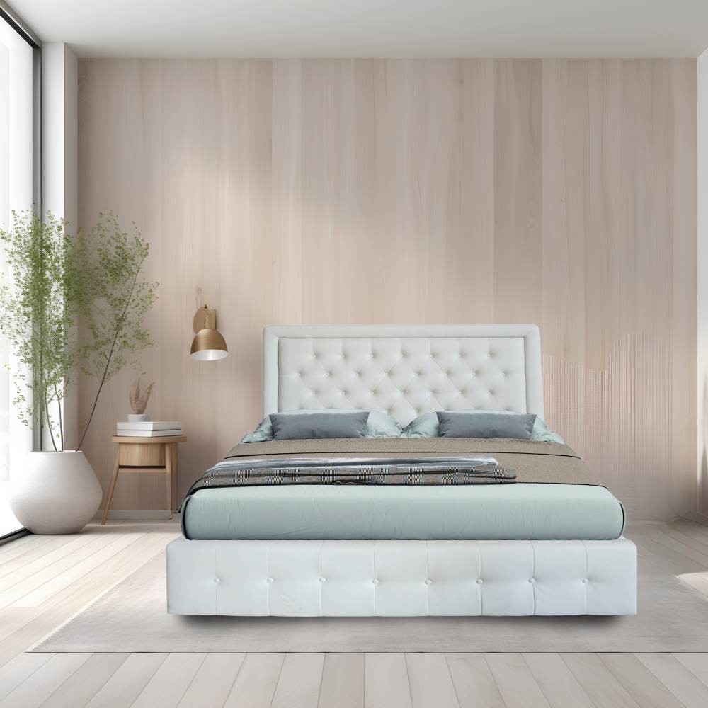 Letto matrimoniale contenitore Buttonsquare bianco testiera trapuntata con cornice