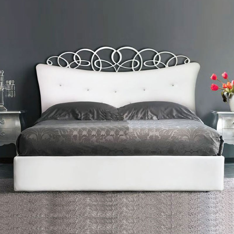 Letto matrimoniale contenitore con testiera imbottita in ecopelle  180x200xh.155 cm