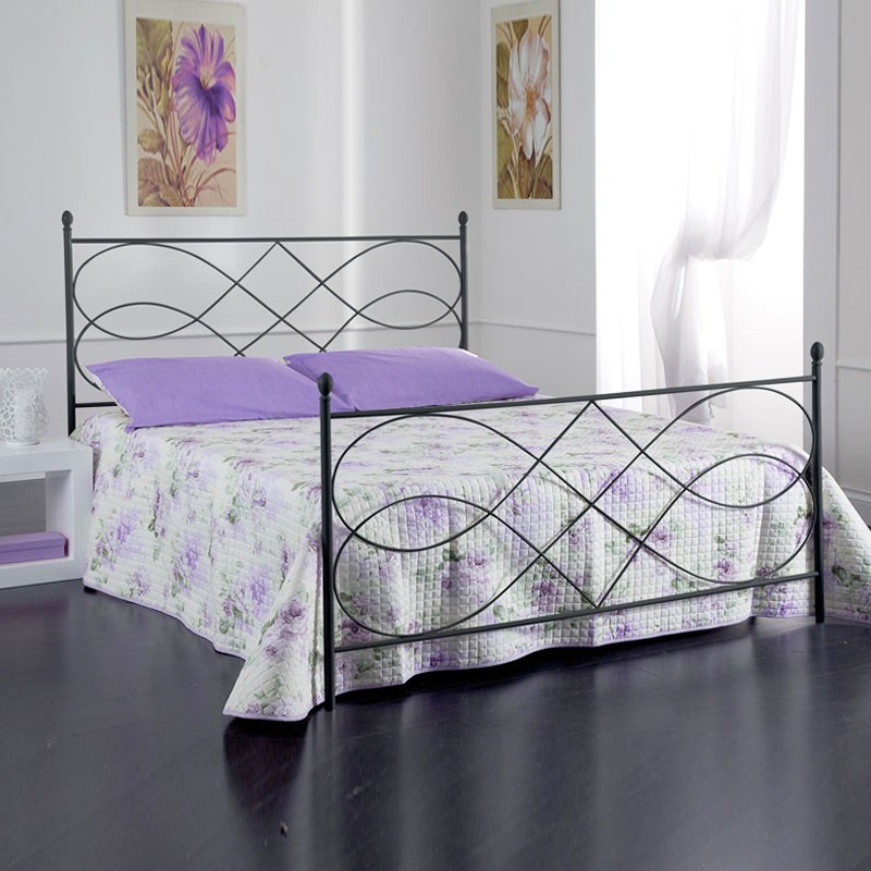 Letto matrimoniale in ferro battuto con pediera Antracite MARGHERITA 170x202x h122 cm