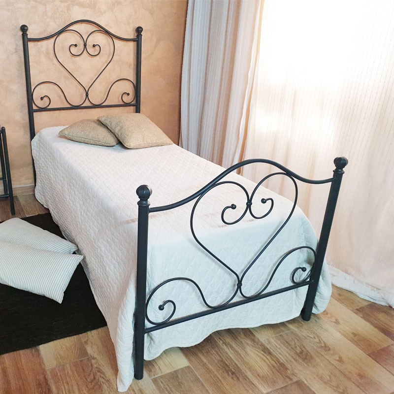 Letto singolo in ferro battuto con pediera Nero Oro PAPAVERO 90x201x h126 cm