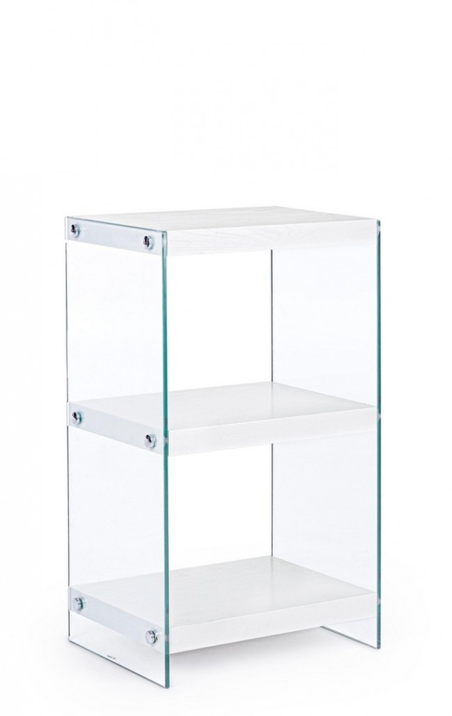 Libreria 3P Line Wood Bianco - Mensole in MDF Rivestite in Carta Melaminica - Fianchi in Vetro Temperato Spessore 12mm - Misure 40a x 30b x 70h - Da Assemblare