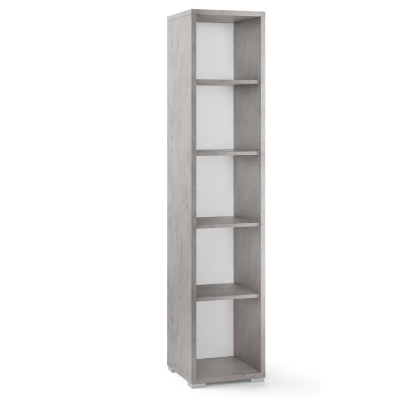 Libreria moderna stretta in legno Beton Cemento con quattro ripiani 39x41x h182 cm
