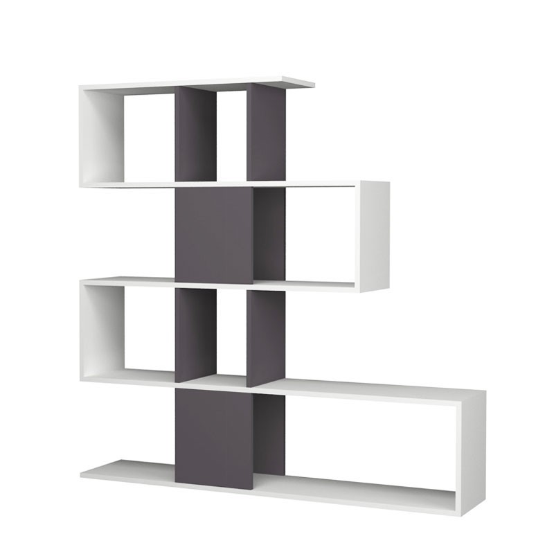 Libreria scaffale 4 livelli  9 scomparti bianco grigio 145x29xh.145 cm