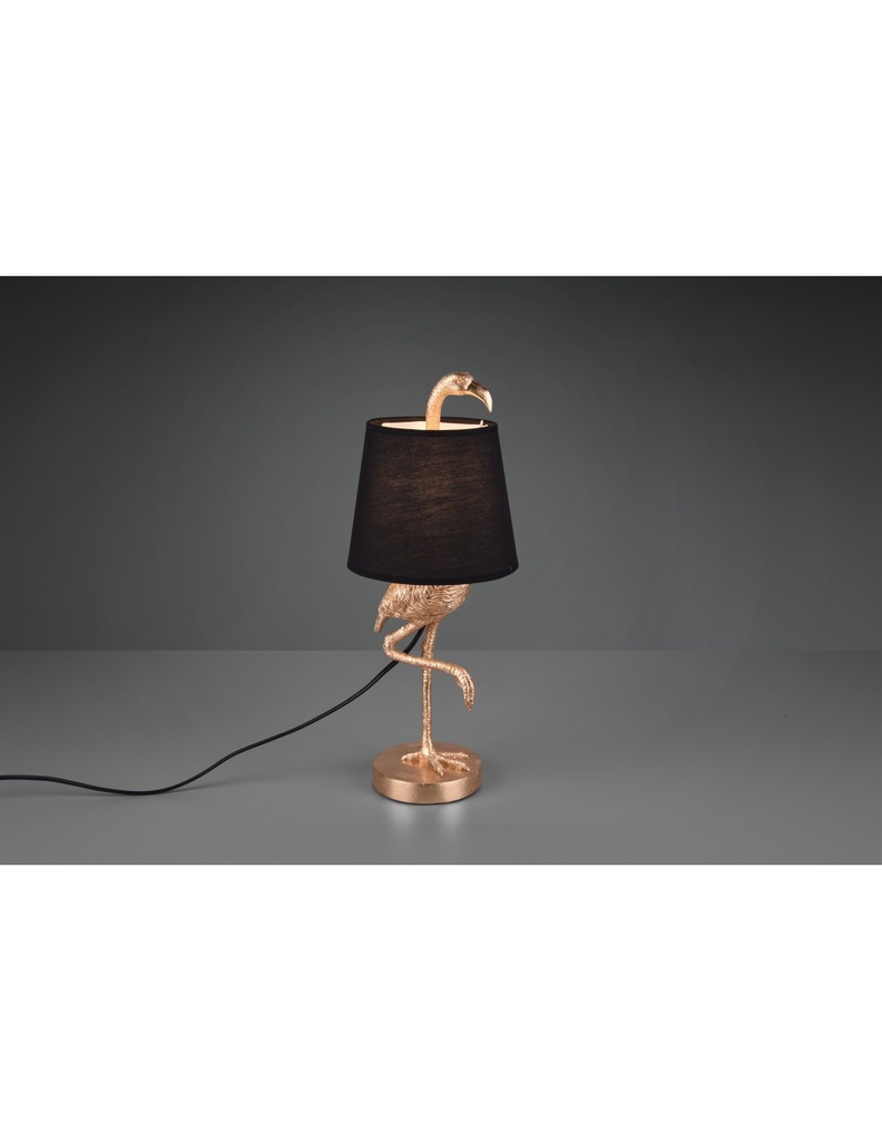 Lampada da tavolo decorativa fenicottero oro e paralume nero