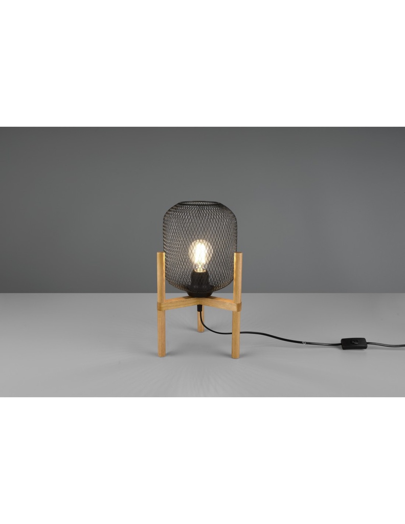 Lumetto da tavolo Calimero 1xE27 Treppiedi Legno e Rete Metallo