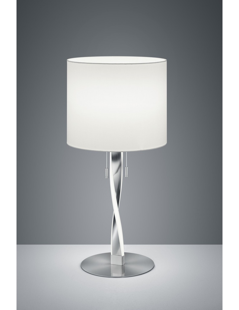 Lumetto Moderno Nichel Paralume Tessuto Bianco Fusto Led