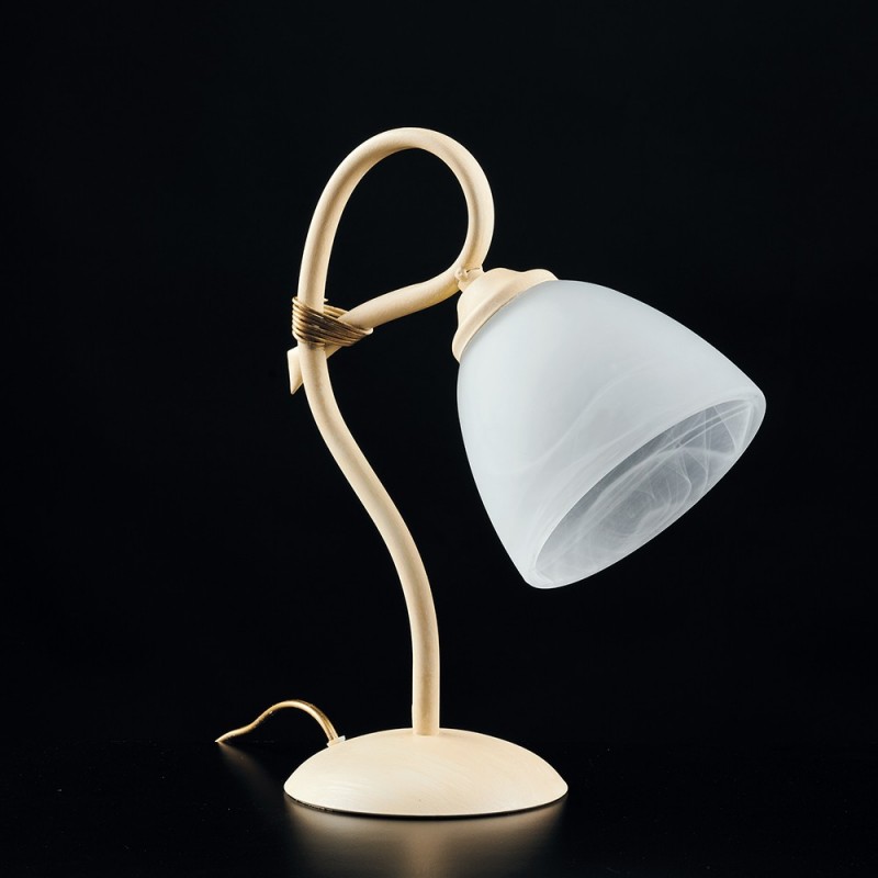 Lumetto comodino ferro Avorio decape paralume vetro Alabastro Bianco 23x h31 cm