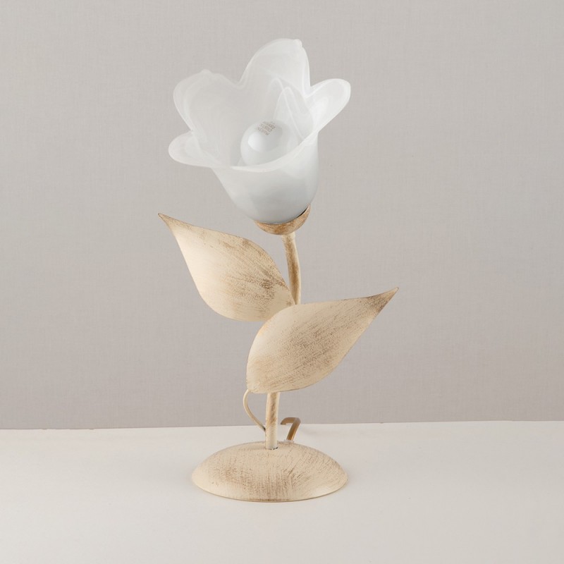 Lumetto in ferro Avorio Oro una luce vetro Alabastro Bianco 19x h36 cm