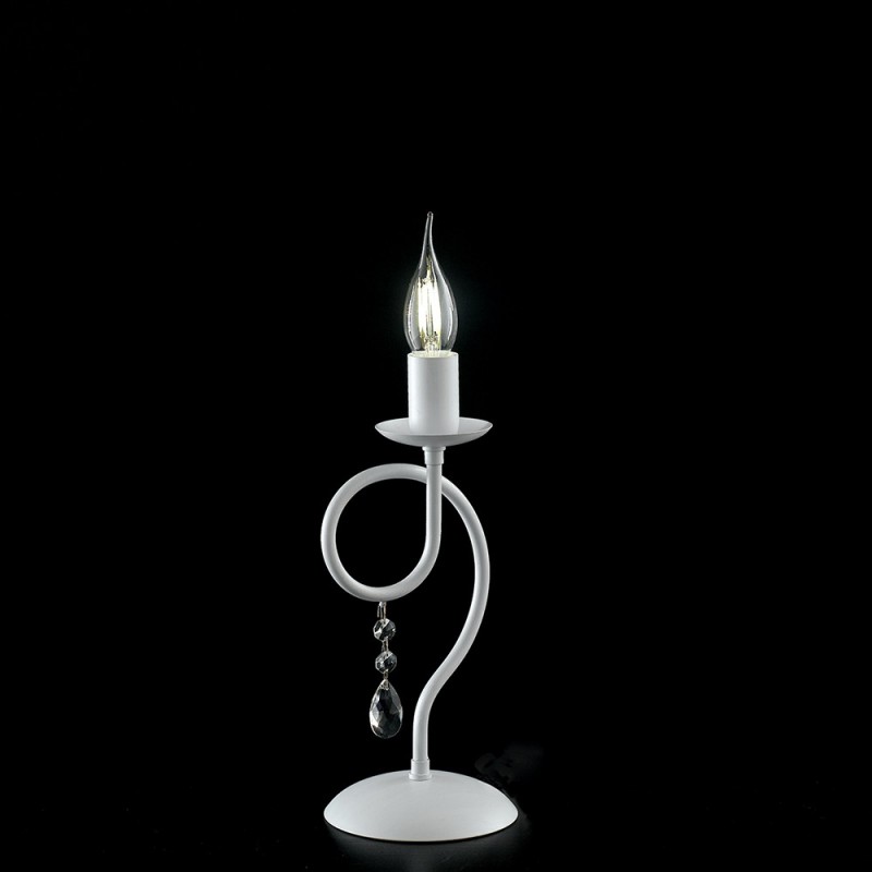 Lumetto in ferro Bianco una luce decorazione shabby strass 13x h32 cm
