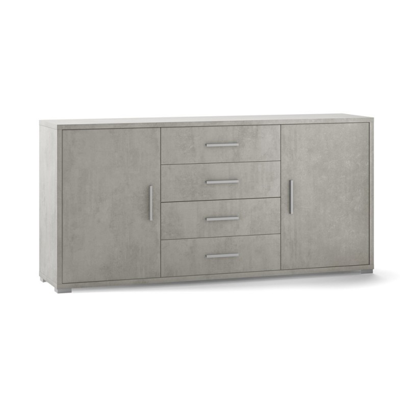 Madia con due ante e quattro cassetti Beton Cemento 174x41x h84 cm