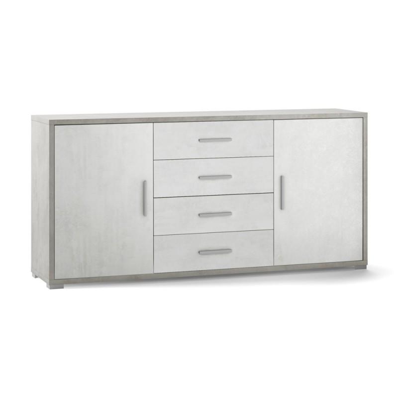Madia con due ante e quattro cassetti Cemento Bianco 174x41x h84 cm
