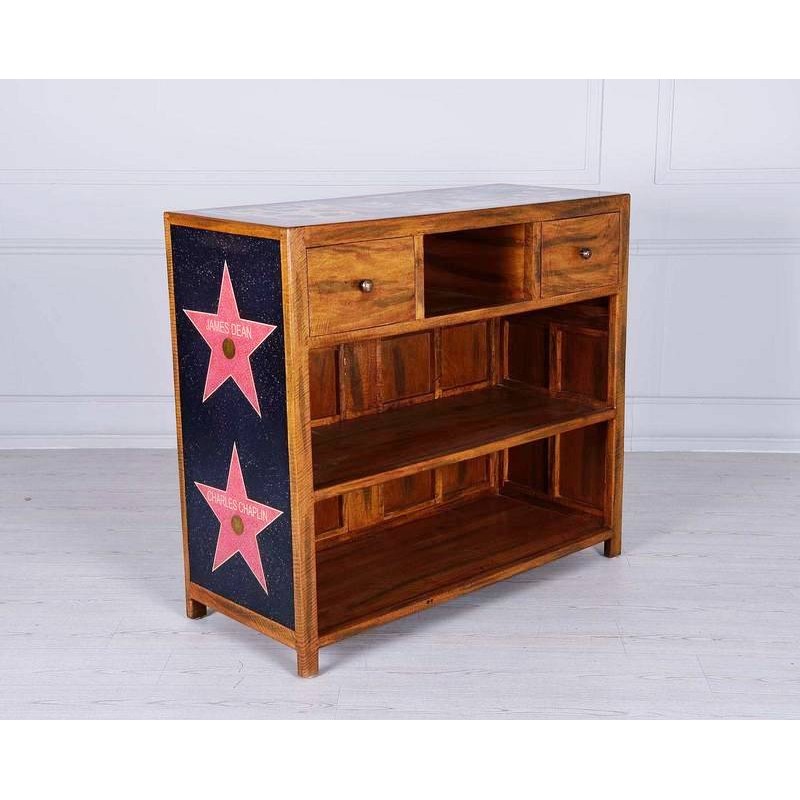 Madia in legno di mango marrone con 2 cassetti e ripiani a vista, 50x120x75 cm