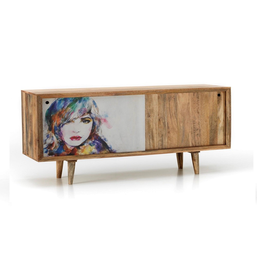 Madia moderna etnica in legno di mango marrone, 160 x 45 x 85 cm