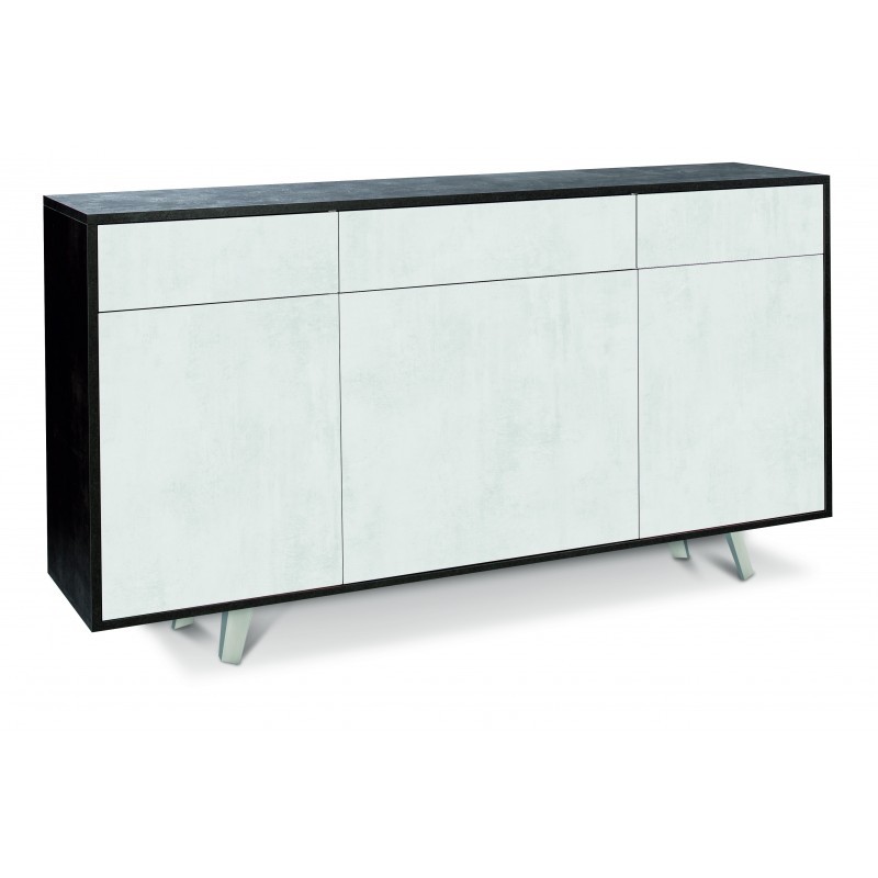 Madia con tre ante e tre cassetti Nero Bianco Ossido 164x41x h92 cm