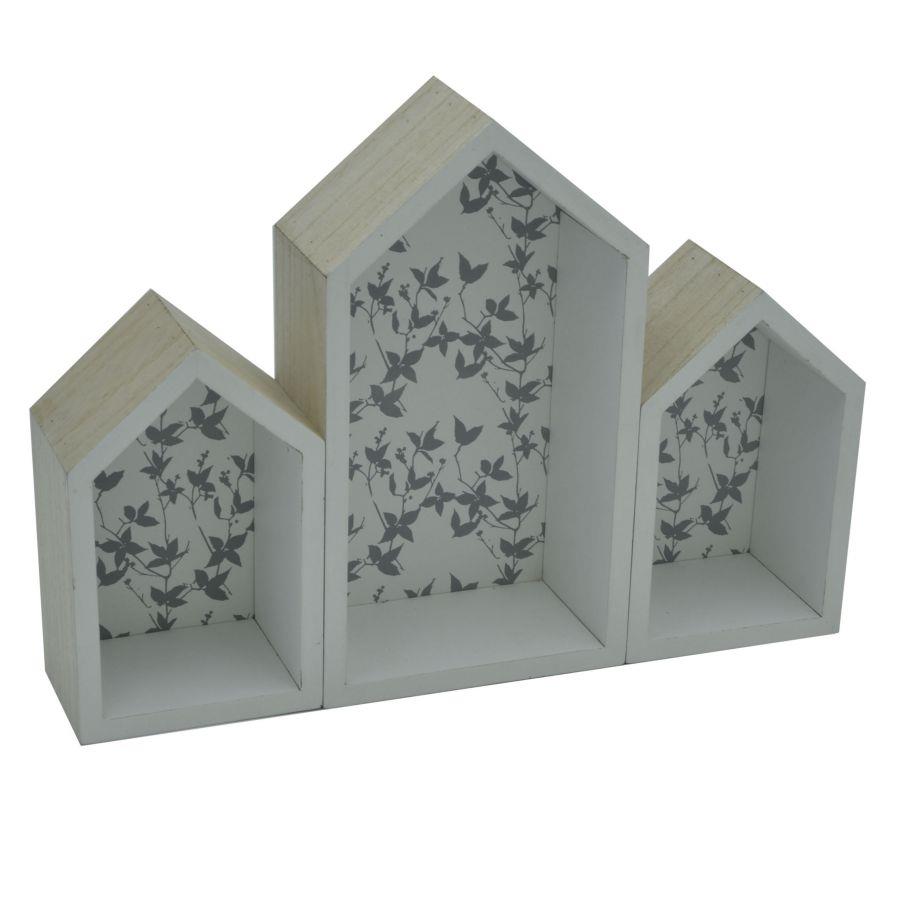 Mensola in legno a forma di casetta, 3 piani, 33x7x24,5 cm