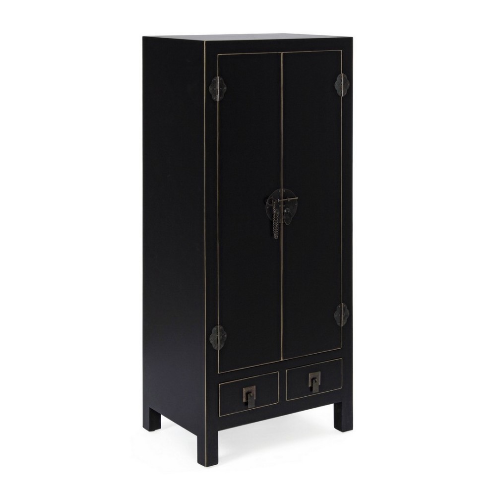 Mobile 2 ante 2 cassetti Beijing nero in legno - 50x34,5x121 cm