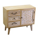 Mobile in legno naturale con 1 anta e 3 cassetti - 30 x 70 x 60 cm