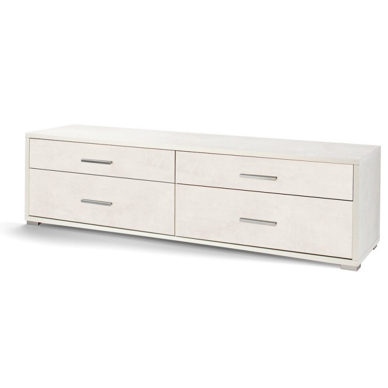 Mobiletto basso porta TV in legno con quattro cassetti Bianco Ossido 179x47x h50 cm