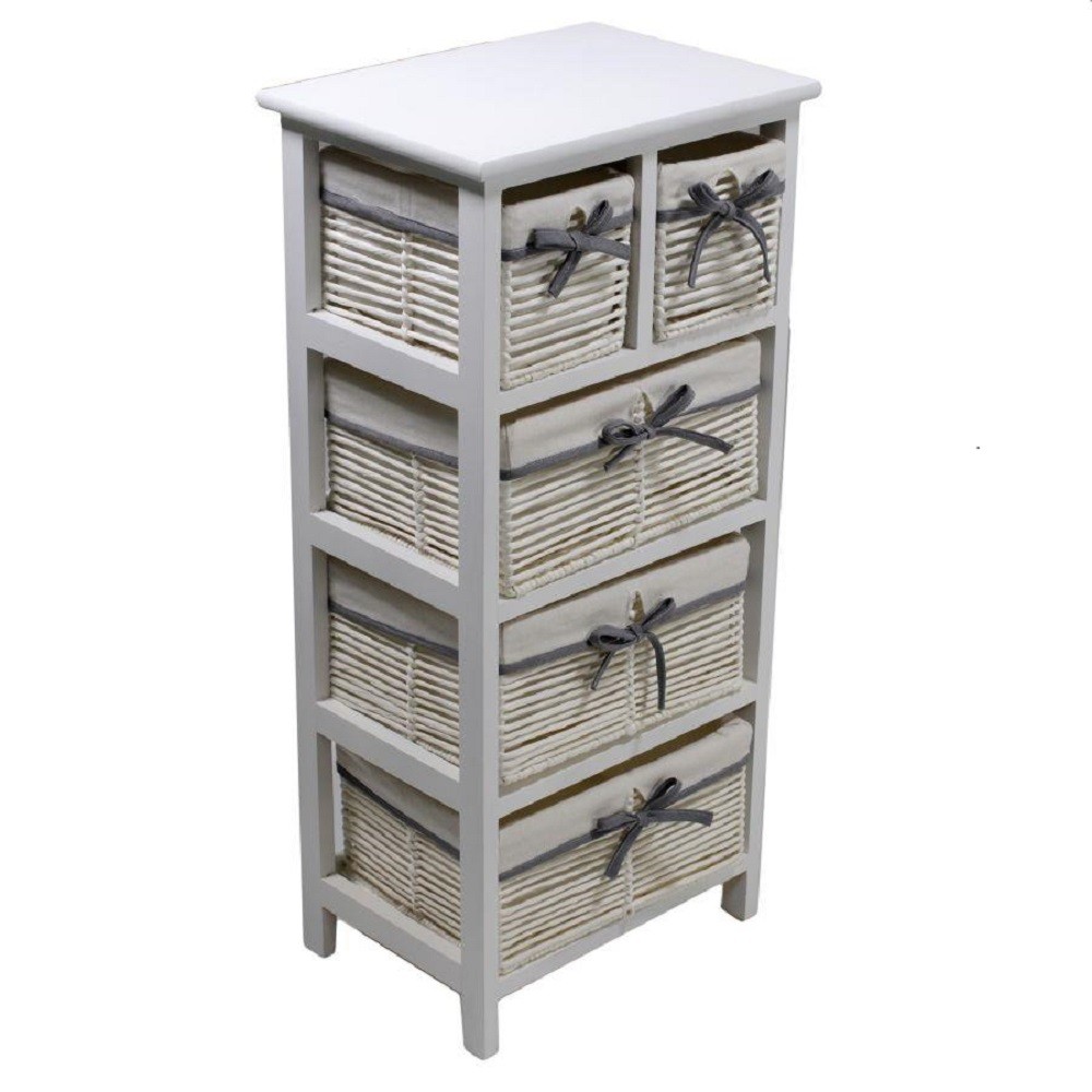 Mobiletto cassettiera bianco legno grezzo 2 + 3 cassetti 28x38xh81 cm