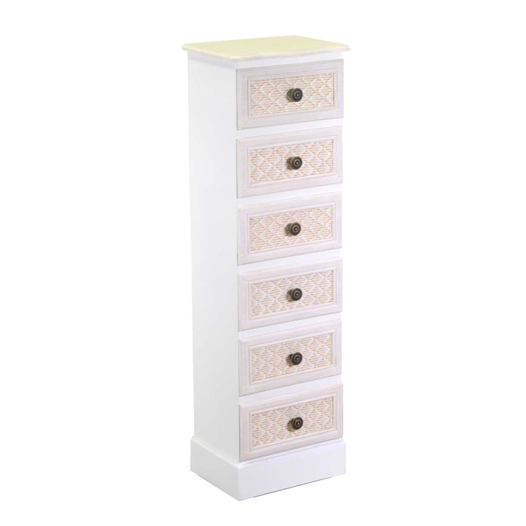 Mobiletto in legno con 6 cassetti crema, dimensioni cm29x23x95
