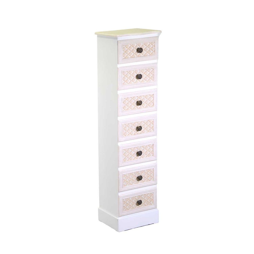 Mobiletto in legno con 7 cassetti crema cm29x23h109
