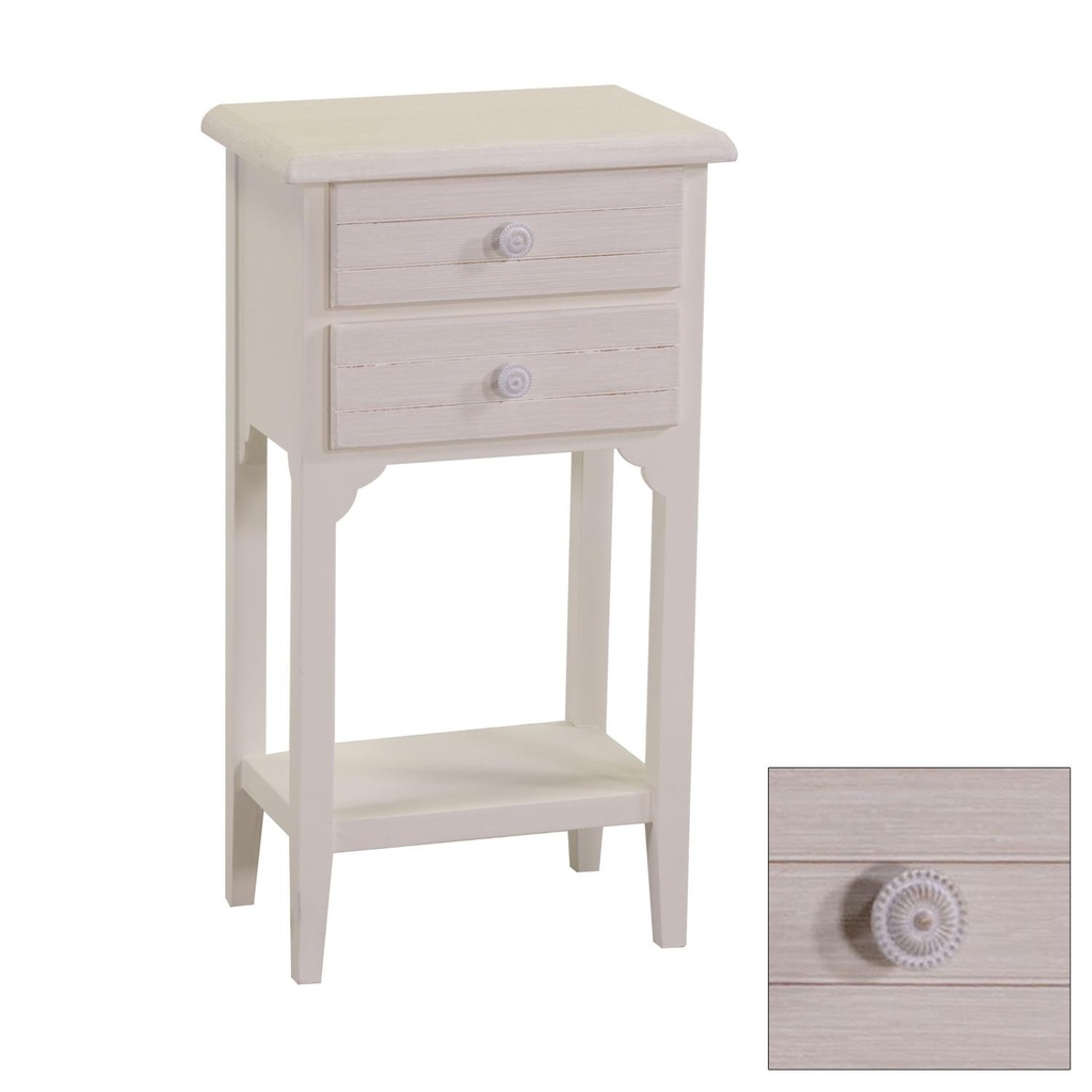 Mobiletto legno 2 cassetti +1 piano crema cm37x26h70