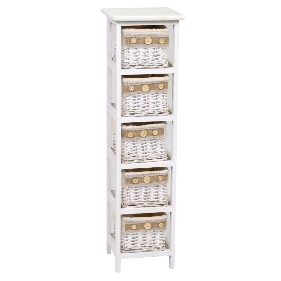 Mobiletto Nadia Cassettiera Bianco 5 Cassetti 25x25x94 cm