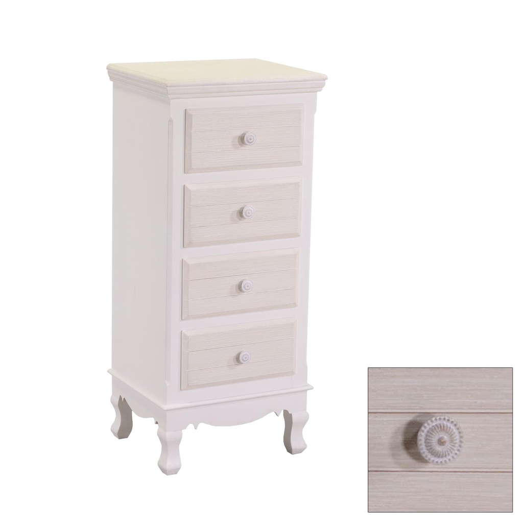 Mobiletto Cassettiera Bianco Beige 4 Cassetti Grandi 34x41x84 cm
