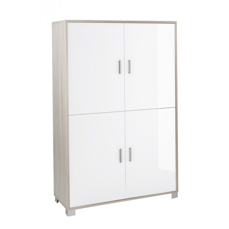 Mobiletto ufficio Olmo Bianco Lucido 4 ante e ripiani 107x41x h162 cm