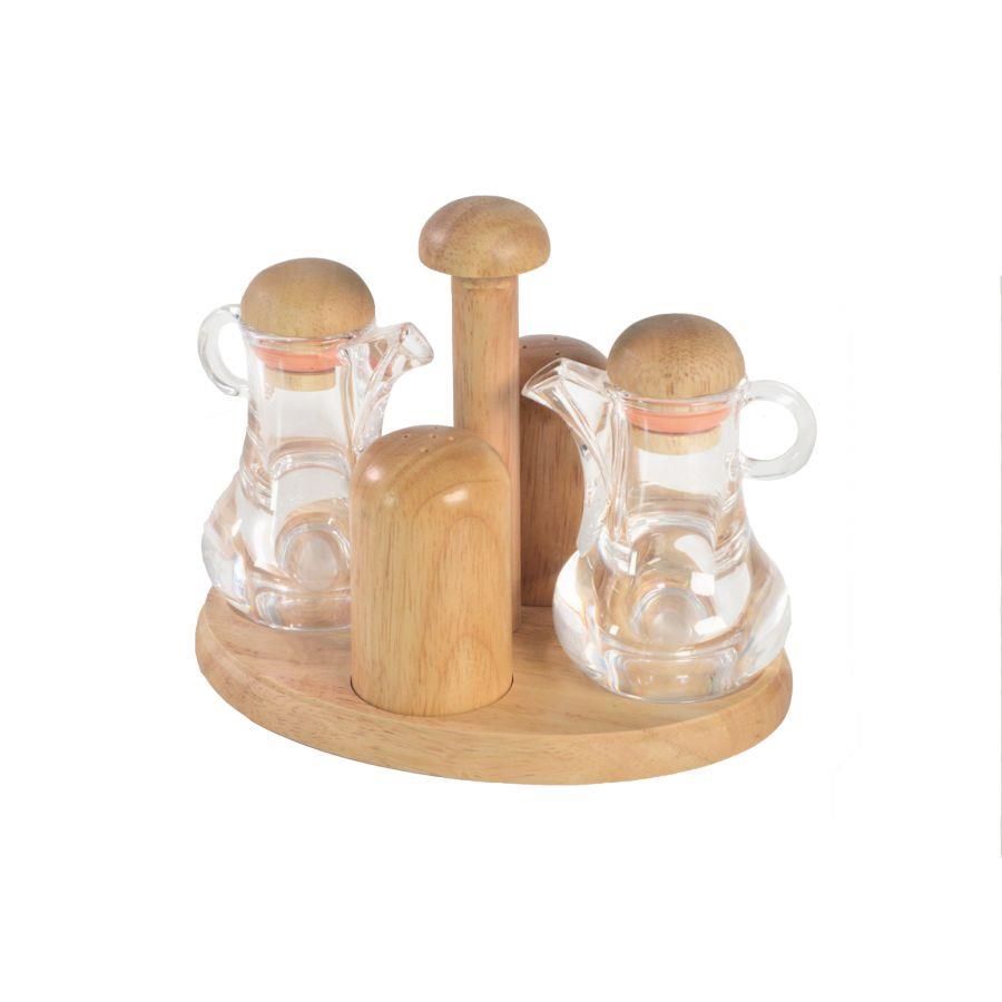 Oliera Acetiera Saliera Pepiera Legno-Vetro 19.5x14.5x15.5 cm