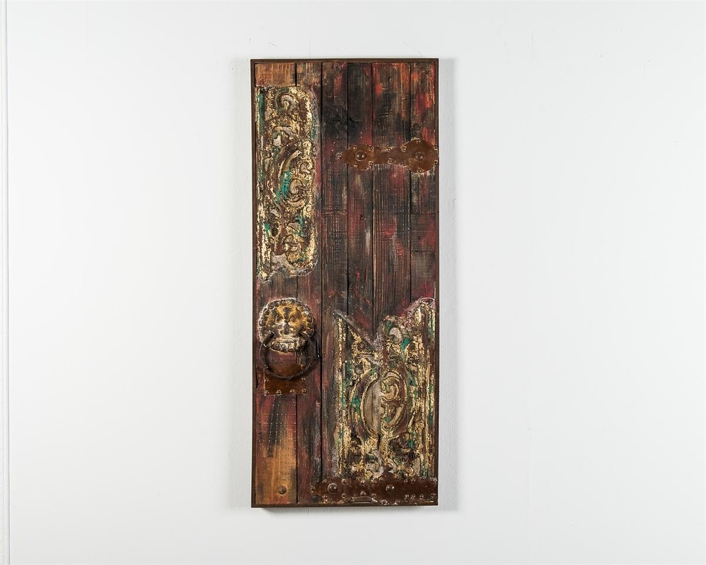 Pittura ad olio su legno e tela multicolor, dimensioni 3.5x50x120 cm