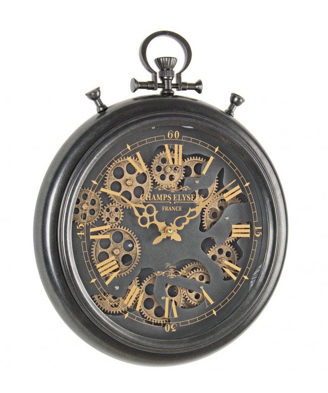 Orologio da Parete Engrenage Nero D40 - Acciaio e Vetro - 40x6.7x50h