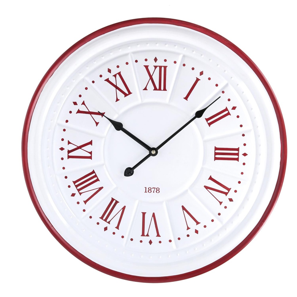 Orologio in legno e metallo bianco e rosso, ø50x4,5 cm