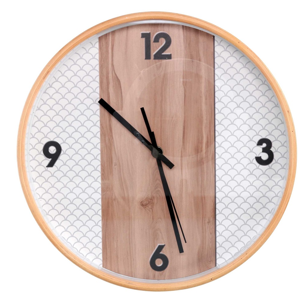 Orologio in Legno Naturale e Bianco - Ø32cm x 4,8cm