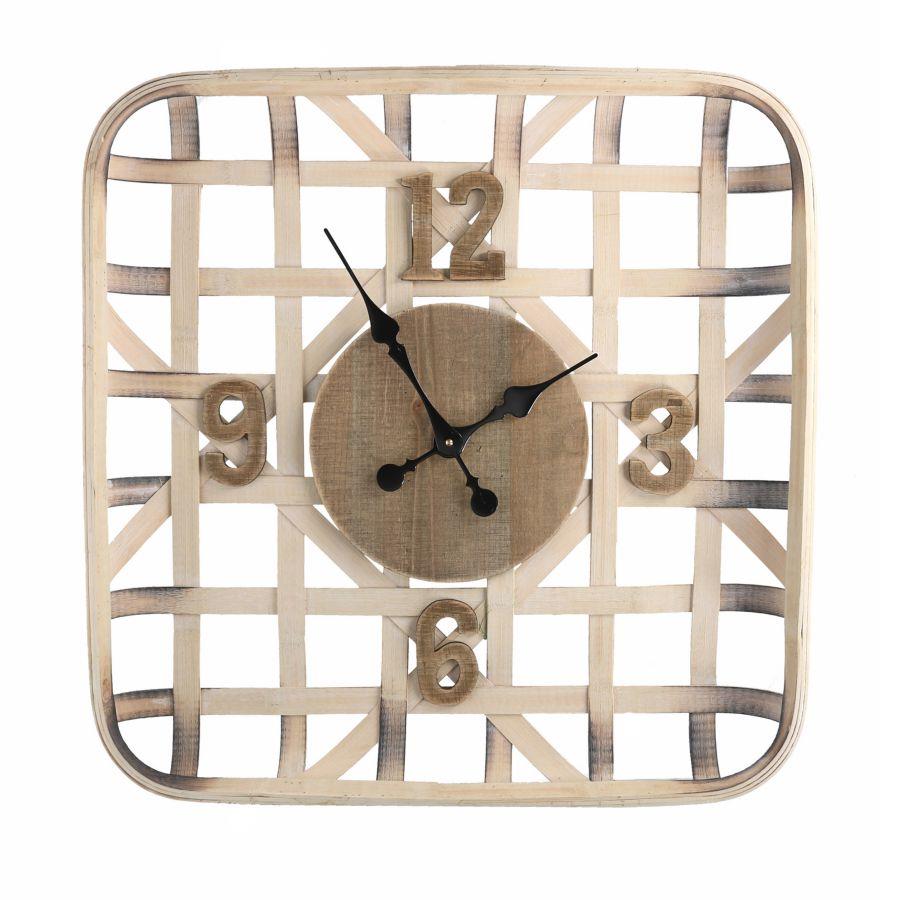 Orologio da parete in legno naturale, dimensioni 60,5 x 60,5 x 9 cm