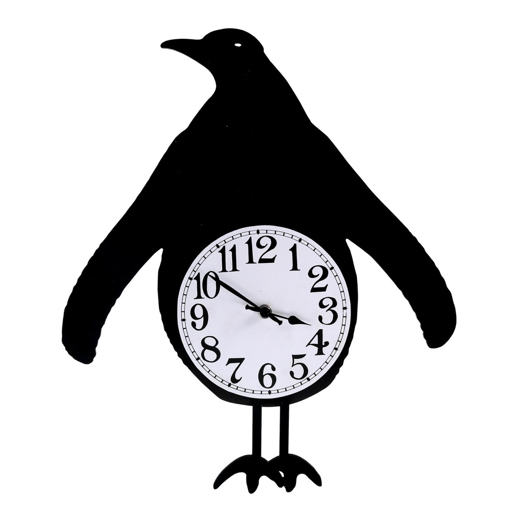 Orologio in legno a forma di pinguino con pendolo nero 38x37x6 cm