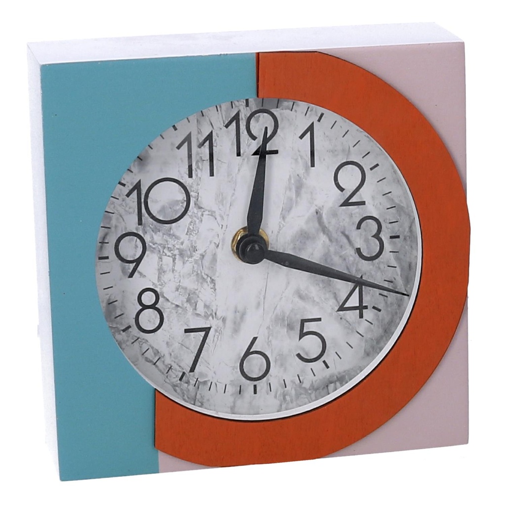 Orologio in legno rosa e azzurro quadro 15x5x15 cm