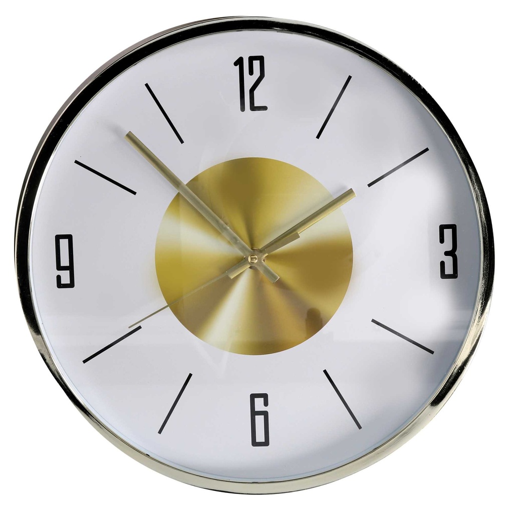 Orologio tondo in plastica bianco e oro, diametro 30,5 cm