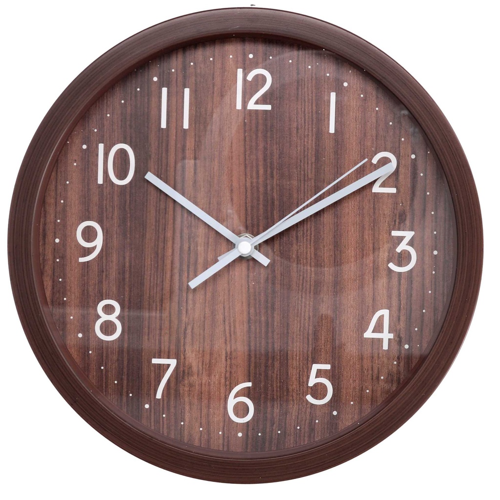 Orologio in Plastica Effetto Legno Noce Tondo 25,7x4,2 cm